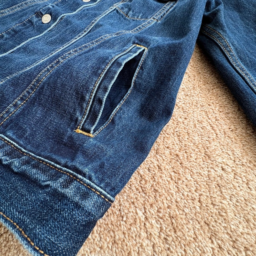 Gap Denim Jacket Ladies Large Tall Dark Wash Blue Cotton Trucker Jacket EUC - Picture 5 of 15
